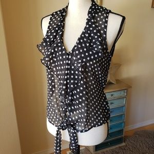 Beautiful sheer polka dot button down blouse